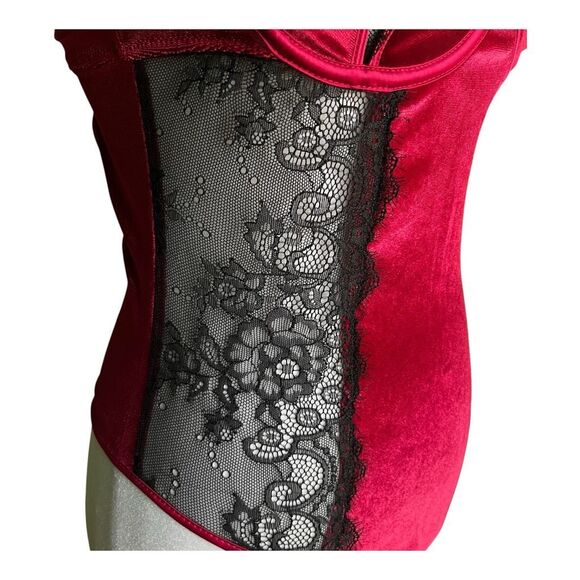 Frederick’s of Hollywood Georgine Velvet & Eyelash Lace Bodysuit/Teddy S New - Picture 5 of 9